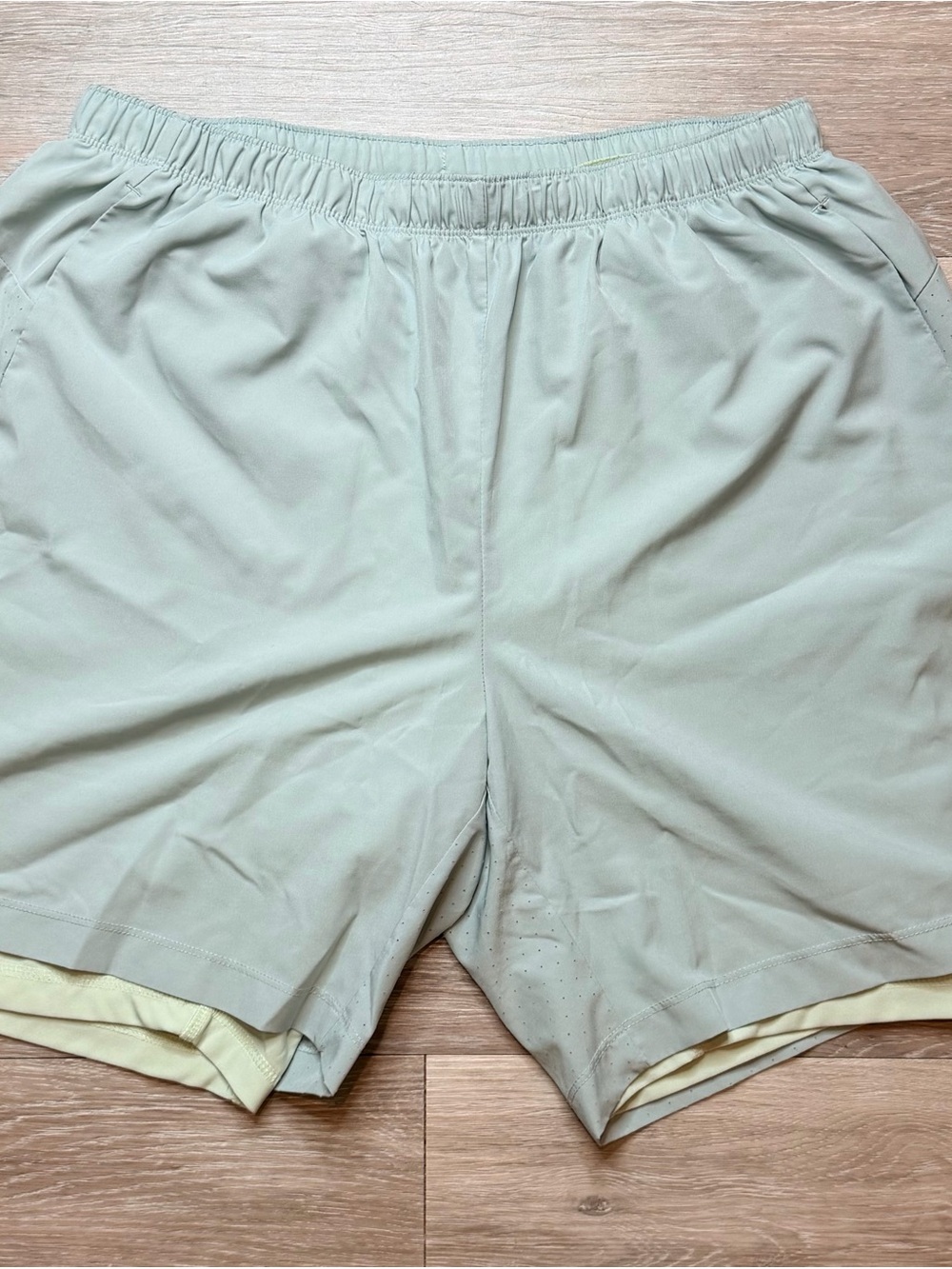 Asics Men's Sage Green Double-Layer Athletic Shorts